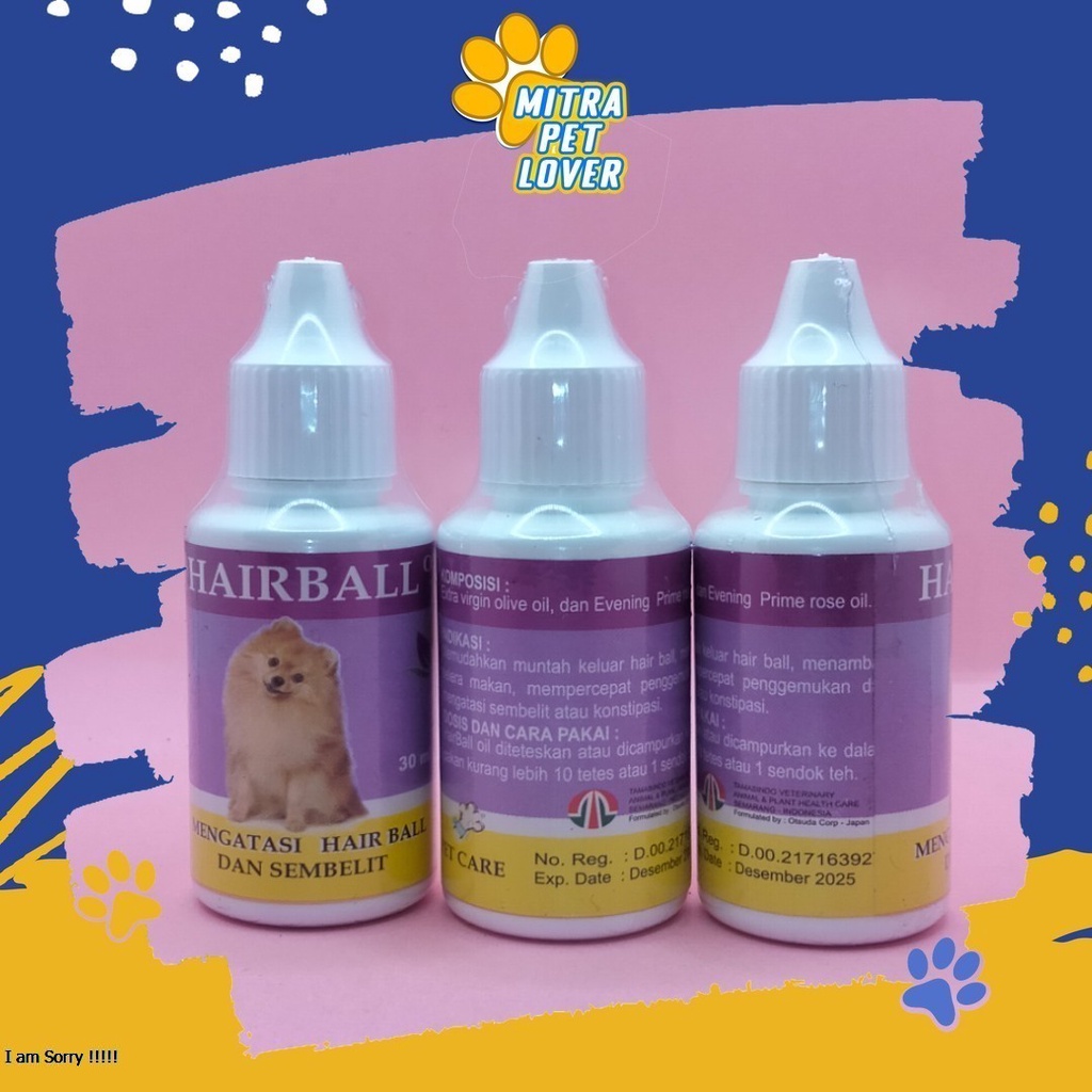 MENGOBATI SEMBELIT PADA ANJING - HAIR BALL DROP 30ML - MEMUDAHKAN MUNTAH KELUAR DARI HAIRBALL MENAMBAH NAFSU MAKAN MENGGEMUKKAN BADAN - MURAH ASLI GARANSI KUALITAS ORIGINAL - PET ANIMAL TAMASINDO OBAT KESEHATAN &amp;  VITAMIN TERNAK HEWAN  MITRAPETLOVER