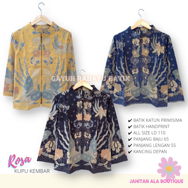 Blus Rosa kupu kembar kuning batik solo atasan kerja blus wanita