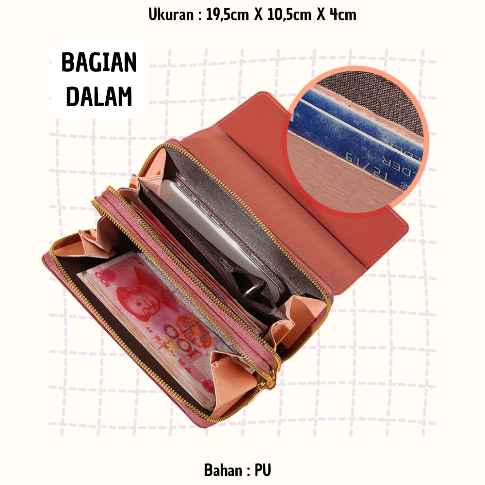 Dompet Panjang Wanita Zipper Multifungsi Fashion Style Kasual Tas Selempang Hp Cewek PU Satu7an D66