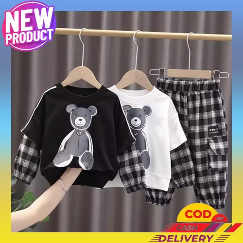 Setcel Baju Anak Import Laki Laki Setelan Anak Cowok Laki2 Baju Celana Kecil Korea kotak kotakUsia U