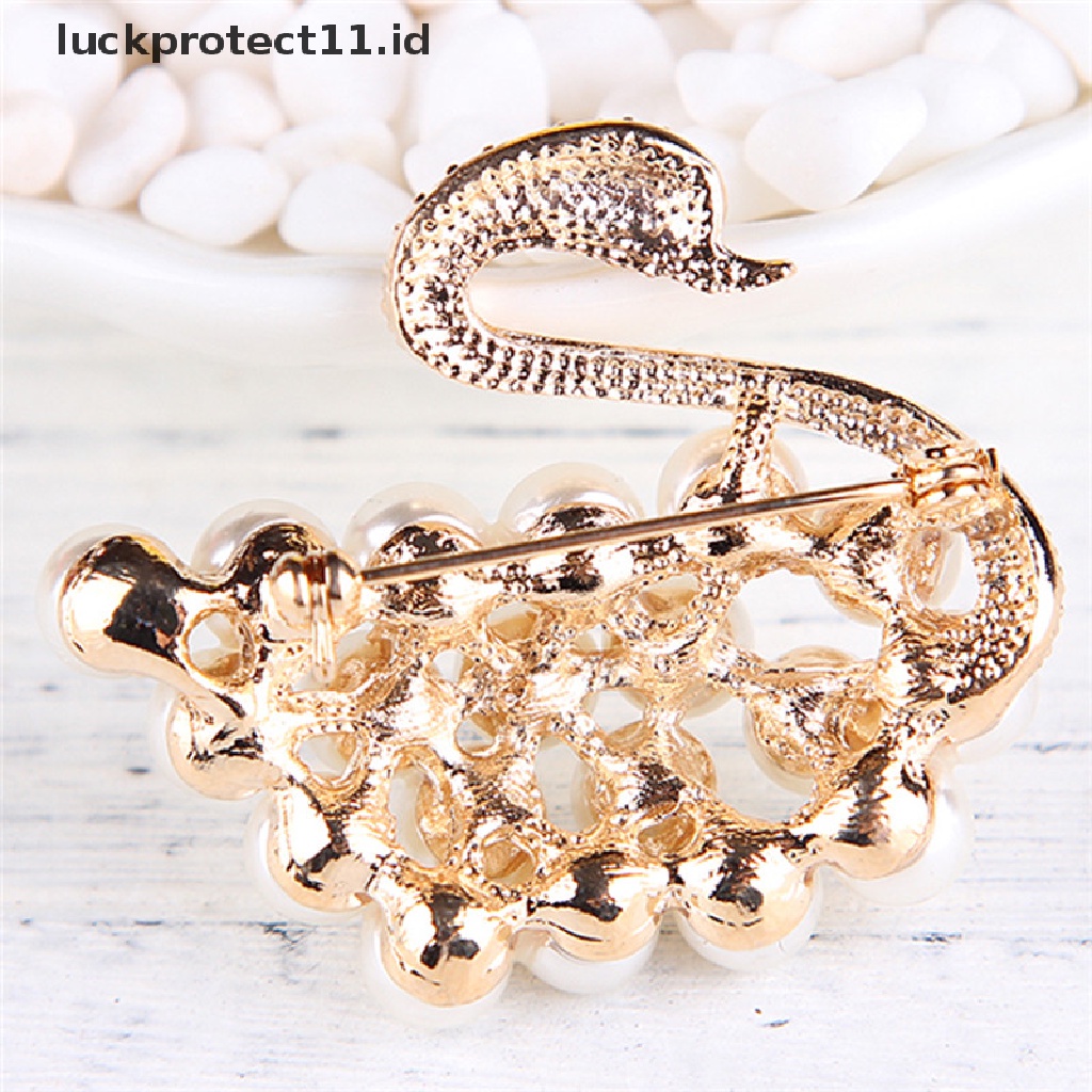 /Fashion Hot// Fashion// Swan Bros Pin Kristal Mutiara Gaun Pesta Pernikahan Bros Hewan Wanita Perhiasan.