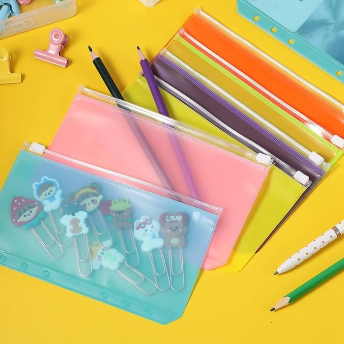 

14Pcs Kantong Binder Loose6 Lubang Ukuran A6 Bahantahandengan Resletin 82