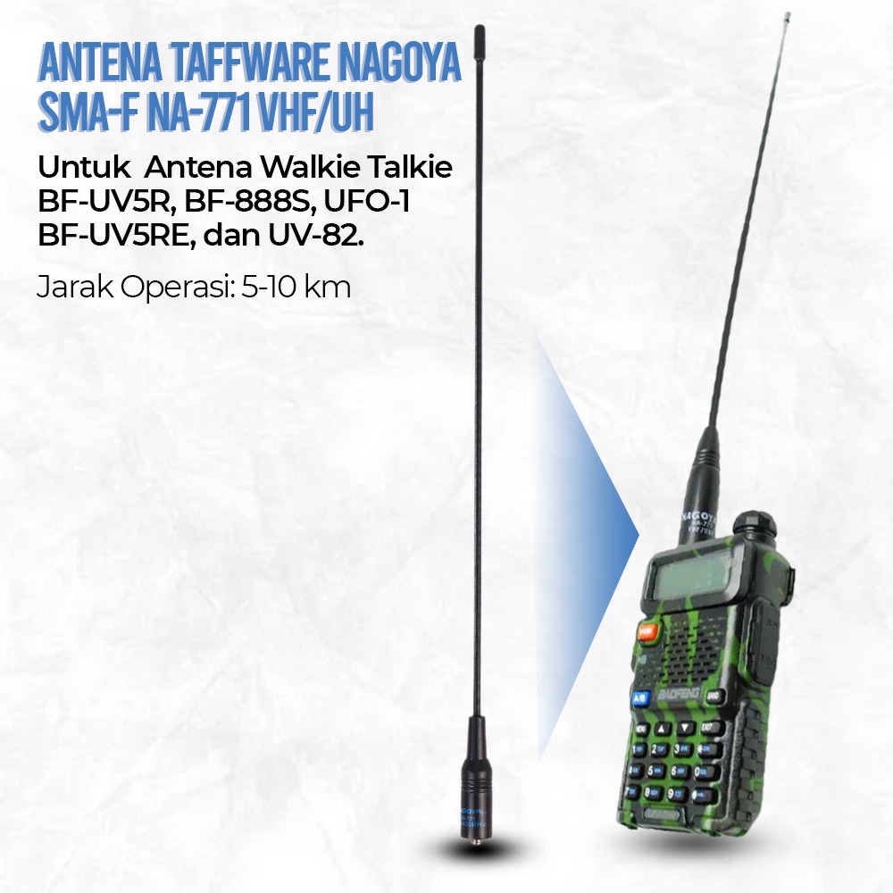 Taffware Nagoya Antena for Taffware Pofung Baofeng SMA-F NA-771 BF-UV5R BF-888S UFO-1 BF-UV5RE UV-82 - Black