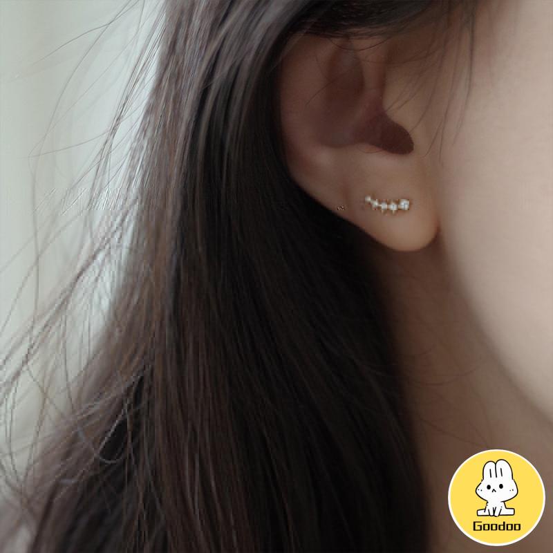 Anting Zirkon Set Mikro Sederhana  Baris Kecil Berlian Geometris  Anting Gandum Kecil yang Lucu -Doo