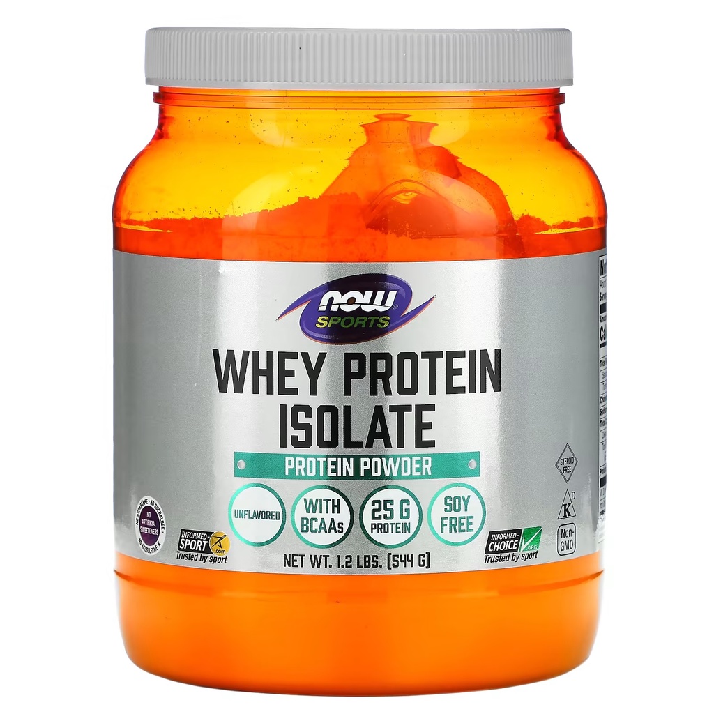 NOW Foods Sports Protein Whey Isolat Tanpa Rasa 544 gram BCAA Bebas Kedelai Tanpa Pemanis Buatan Beb