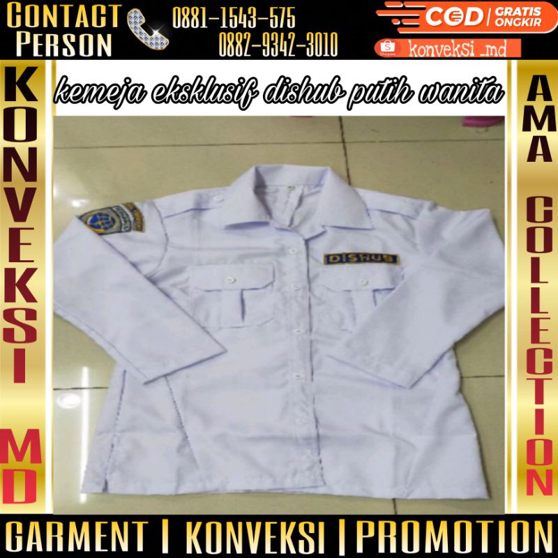 kemeja dishub putih wanita/seragam dishub wanita lengan panjang/kemeja dishub wanita lengan panjang 