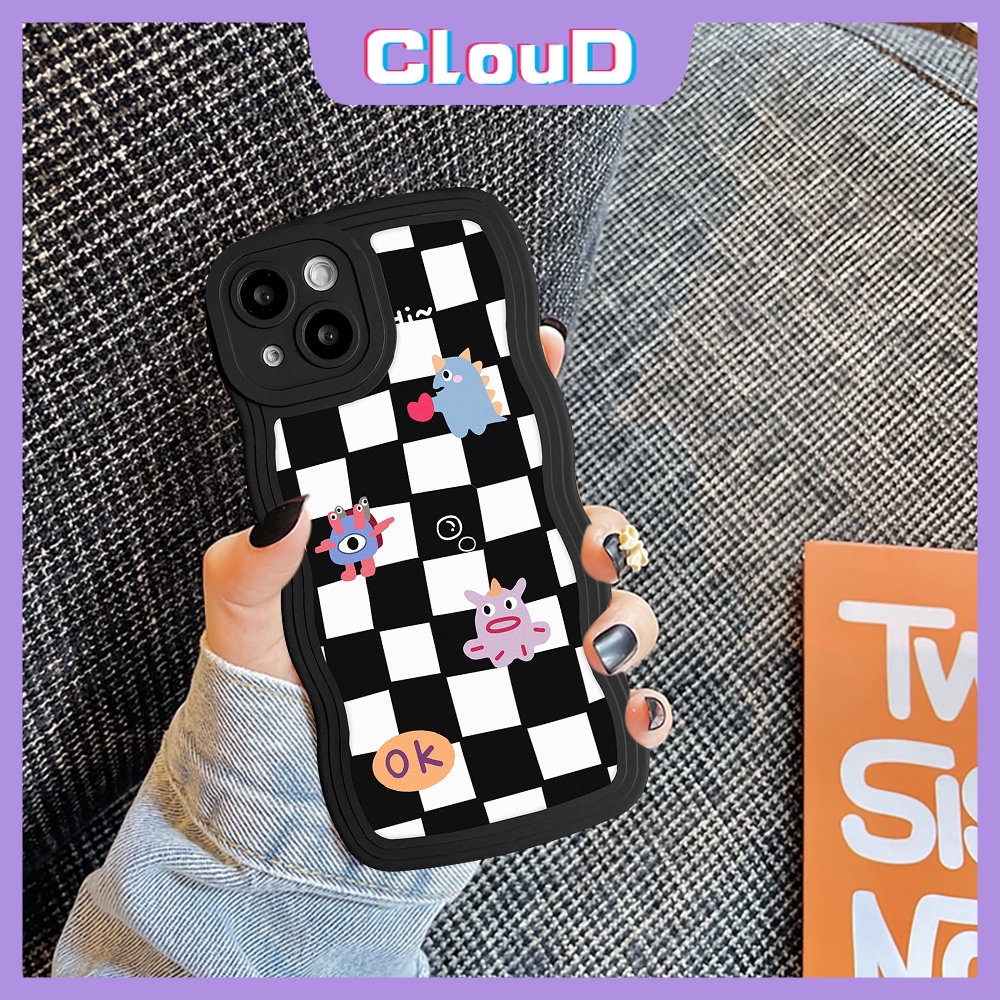 IPHONE Casing Monster Kecil Kartun Lucu Kompatibel Untuk Iphone11 13 12 14 Pro Max7 8 Plus X XS Max 6s 6 14 Plus XR SE 2020 Grid Berlian Bergelombang Tepi Kisi Lembut Tpu Cover
