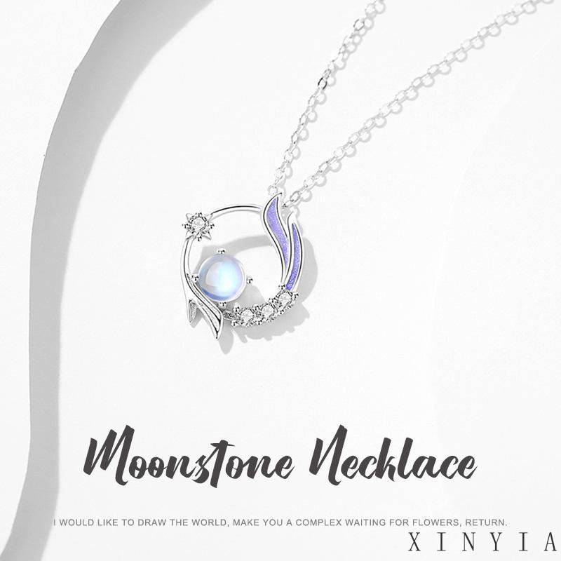【Bayar di tempat】Ladies Moon Stone Necklace  Rantai Kalung Perempuan Fishtail Desain Rasa Senior Mewah Kalung Rantai