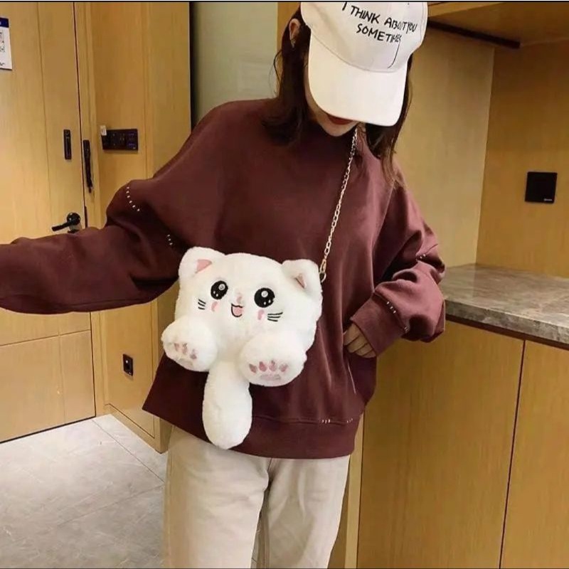 Tas Selempang Boneka Kucing FYKACU Tas Tali Rantai Tas Buku Korean Style Tas Hp Perempuan Anak