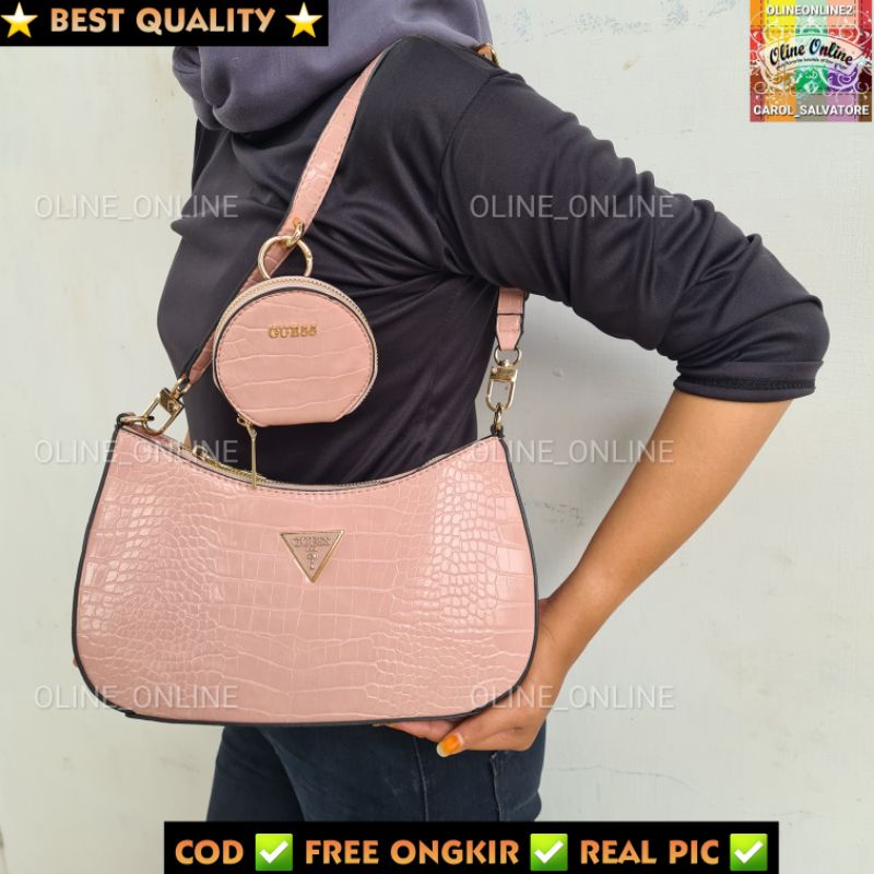 tas wanita alexie jinjing pundak shoulder bag with small coin pouch bag croco motif black nude pink white gs gb