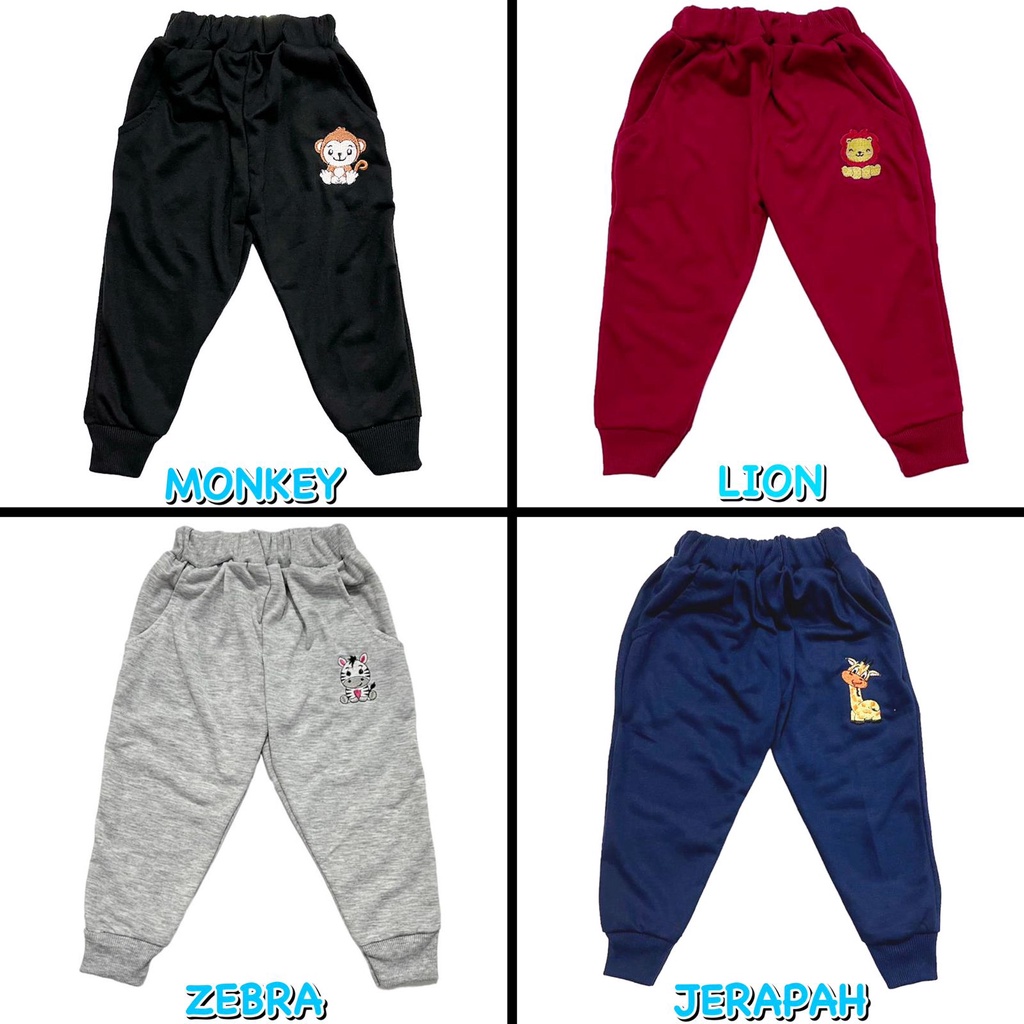 CELANA PANJANG JOGER RIB SANTAI FASHION ANAK BORDIR ABU/MERAH MAROON/BIRU NAVY/HITAM