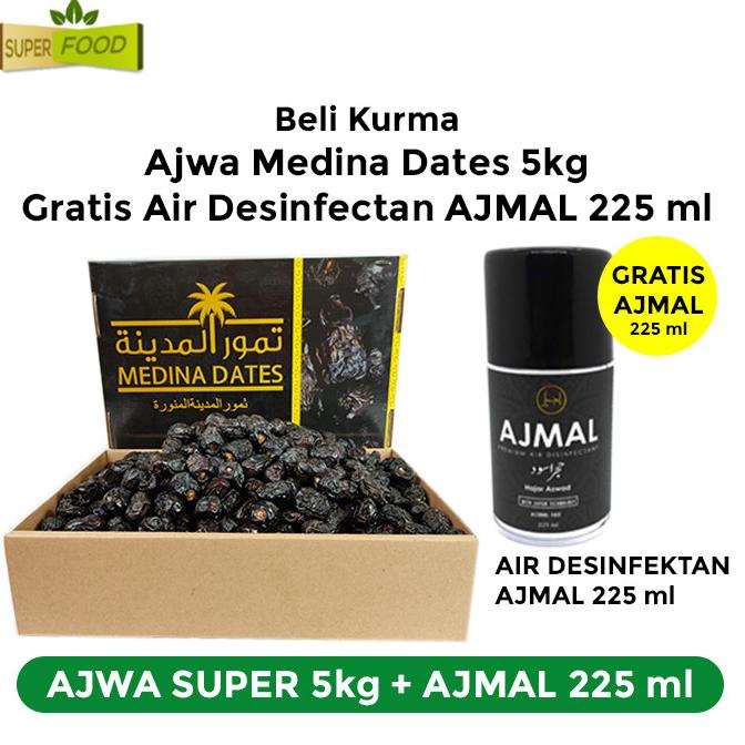 

KURMA AJWA MEDINA DATES KUALITAS SUPER 5KG FREE AIR DISINFECTAN AJMAL RER69464S