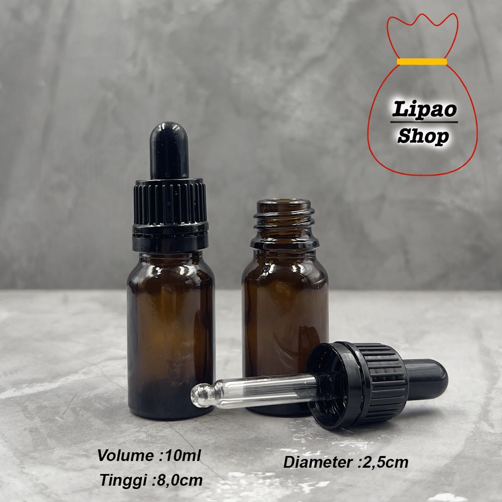 Botol Pipet 10ml Kaca Amber Coklat Tebal - Ring Hitam Segel Seal Serum Pipette Tetes Bottle