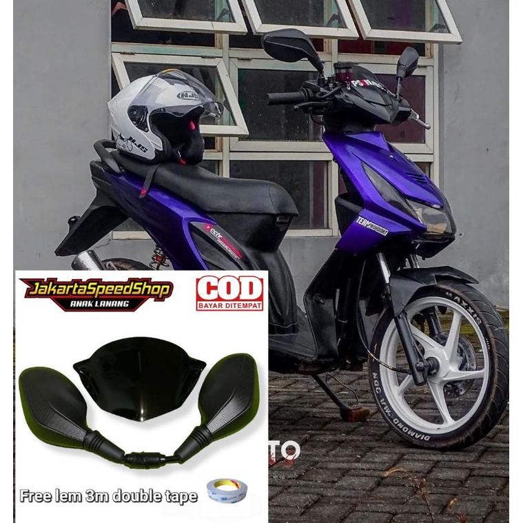 Visor variasi honda beat karbu plus spion click hitam polos free lem 3m double tape