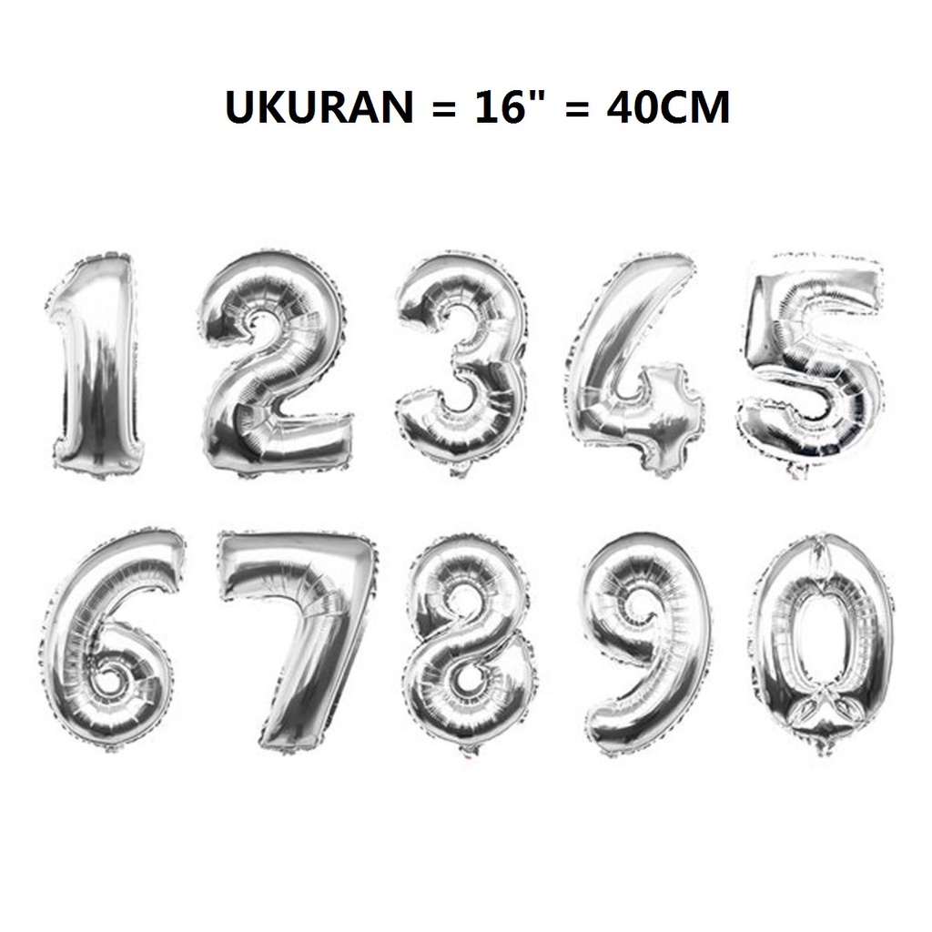 Balon Foil Pesta Happy Birthday Huruf Angka 16 inch 40cm SILVER 16&quot; 40 cm / Balon Alfabet Huruf Besar Hiasan Dekorasi Ulang Tahun Ultah Bday