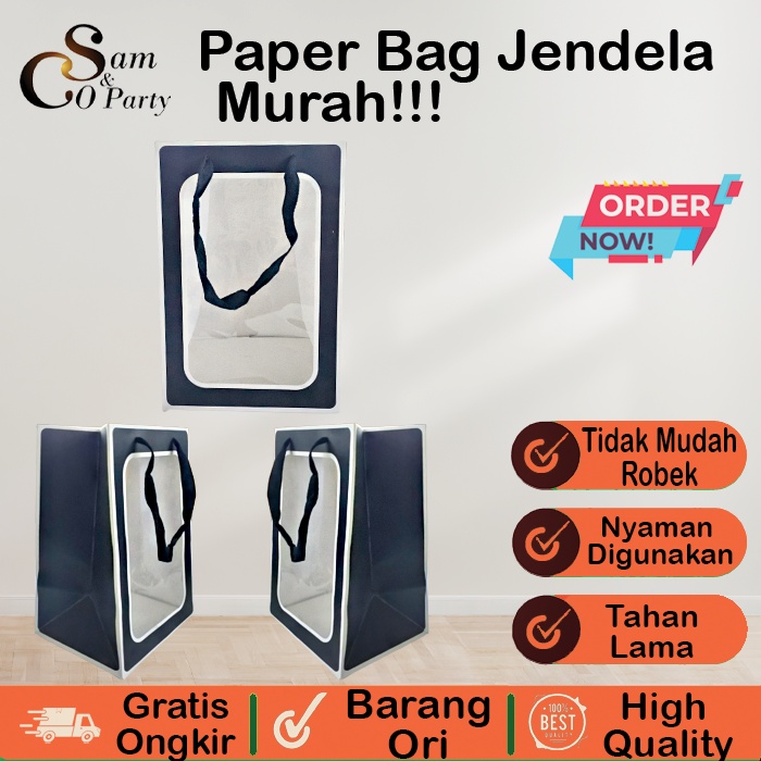 

1 PCS PAPER BAG MIKA PREMIUM UKURAN L WARNA HITAM PUTIH / PAPERBAG / TAS BELANJA
