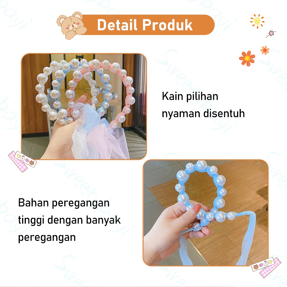 Sweetybayi Bando mutiara tali kepang lucu Headband bandana mutiara korea