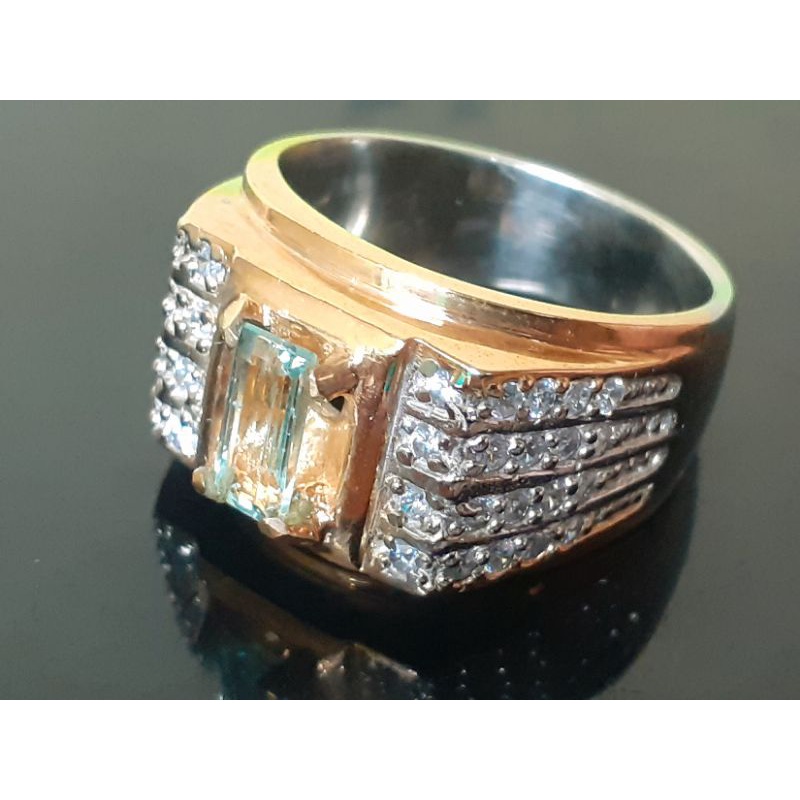 natural [GREEN TOURMALINE MEMO] super kristal clean emban ring cincin perak double plat