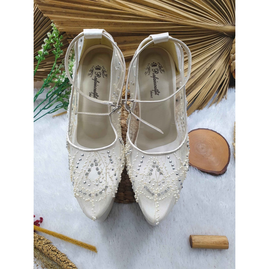 Sepatu wedding Fayyana broken white hak tinggi 15 cm