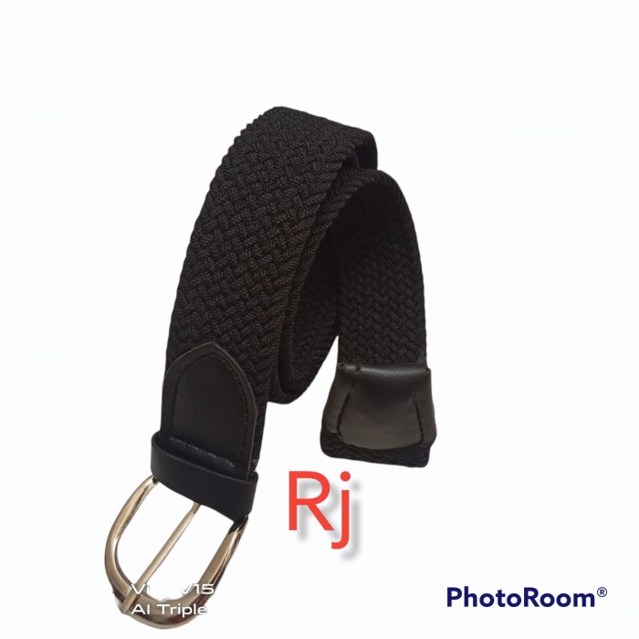 Ikat Pinggang Wanita ikat pinggang pria/wanita / Sabuk rajut elastis model jalin karet - Hitam(W8V9)