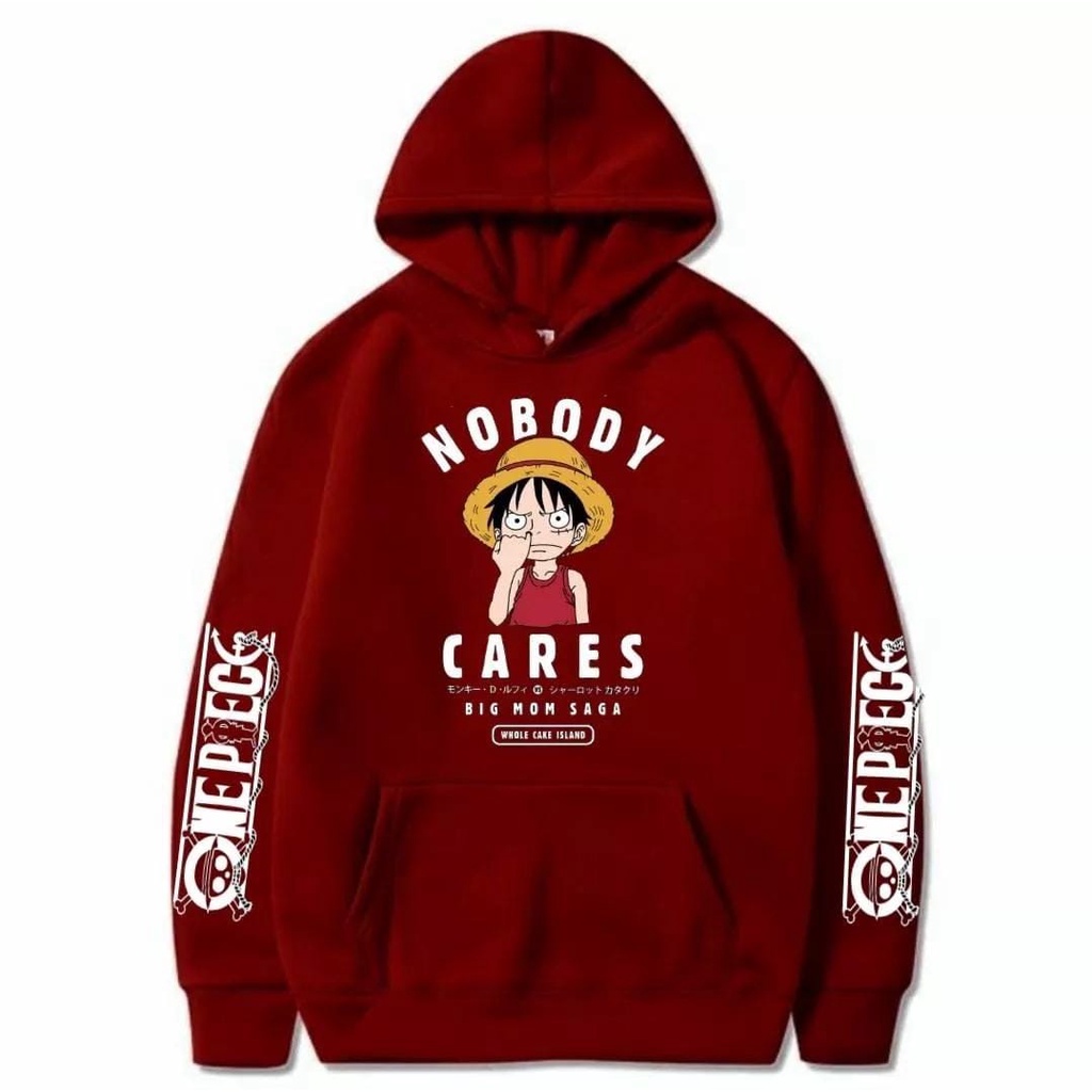 COD - Jaket Hoodie One Piece Monkey D Luffy NOBODY CARES Hitam Premium Untuk Anak Usia 6- 9 Tahu Dan 10-15 Tahun Bahan Flece Tebal - Jaket Hoodie Anak One Piece D Luffy Kekinian Terlaris