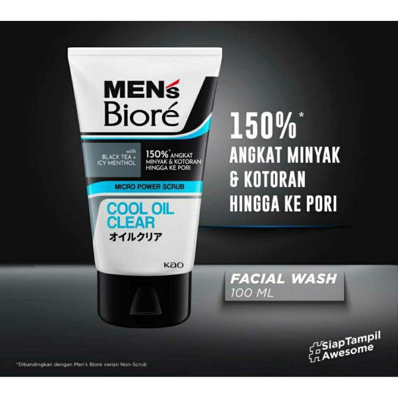Kao Biore Facial Foam Men's Double ScrubCool Oil Clear 100G

