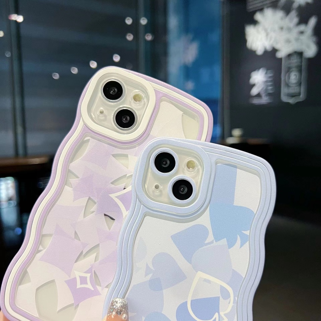 Oppo A17 A16 A77S A57 2022 A16K A95 A55 A96 A76 A12 A1K A5s A15 A54 A7 A53 A3s A31 A92 F9 F11 Reno5F Love Plum Blossom Spade Warna Cerah Desain Lukisan Gelombang Besar Case