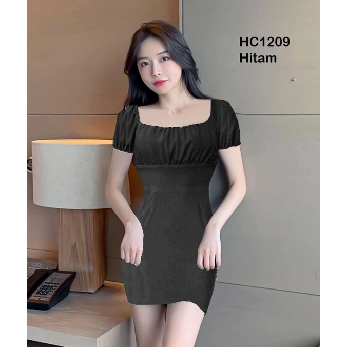 HC1209 Mini Dress Jersey Kulit Jeruk Pita Belakang No Cup Bra / Dress Pendek Jersey