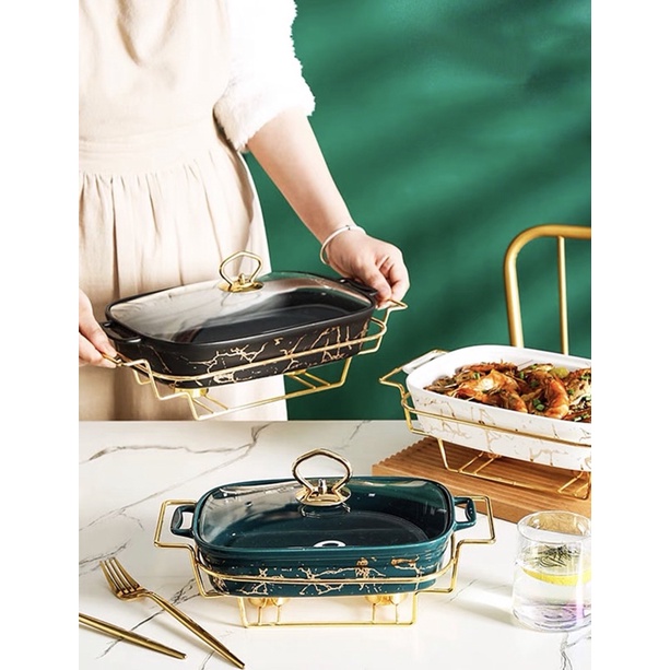 Serving Dish Nordic -  Piring Wadah Saji Hangat dengan tempat Lilin - Piring Wadah Prasmanan - Piring Lauk