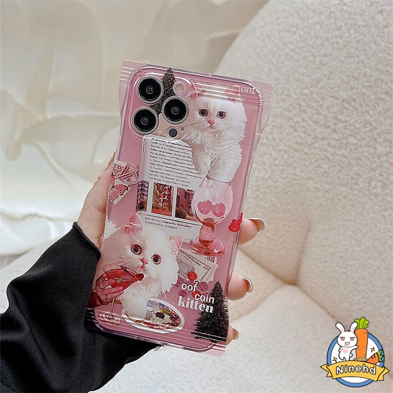 IPHONE Casing Kompatibel Untuk Iphone14 13 12 11 Pro Max X Xr Xs Max8 7 6 6s Plus SE Mewah Pink Kitty Casing Ponsel Kamera Cover Shockproof Silikon Soft Case HD Bening Case Cover Pelindung