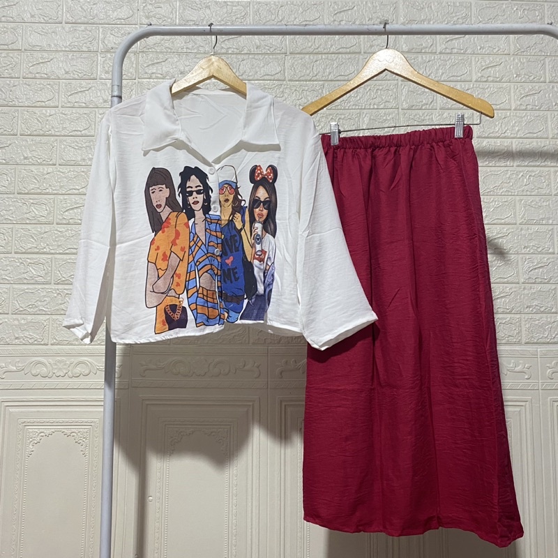 MINIGU SET ROK CRINKLE PRINTING // ONE SET ROK CRINKLE SABLON // SETELAN ROK SABLON // SETCEL TERBARU