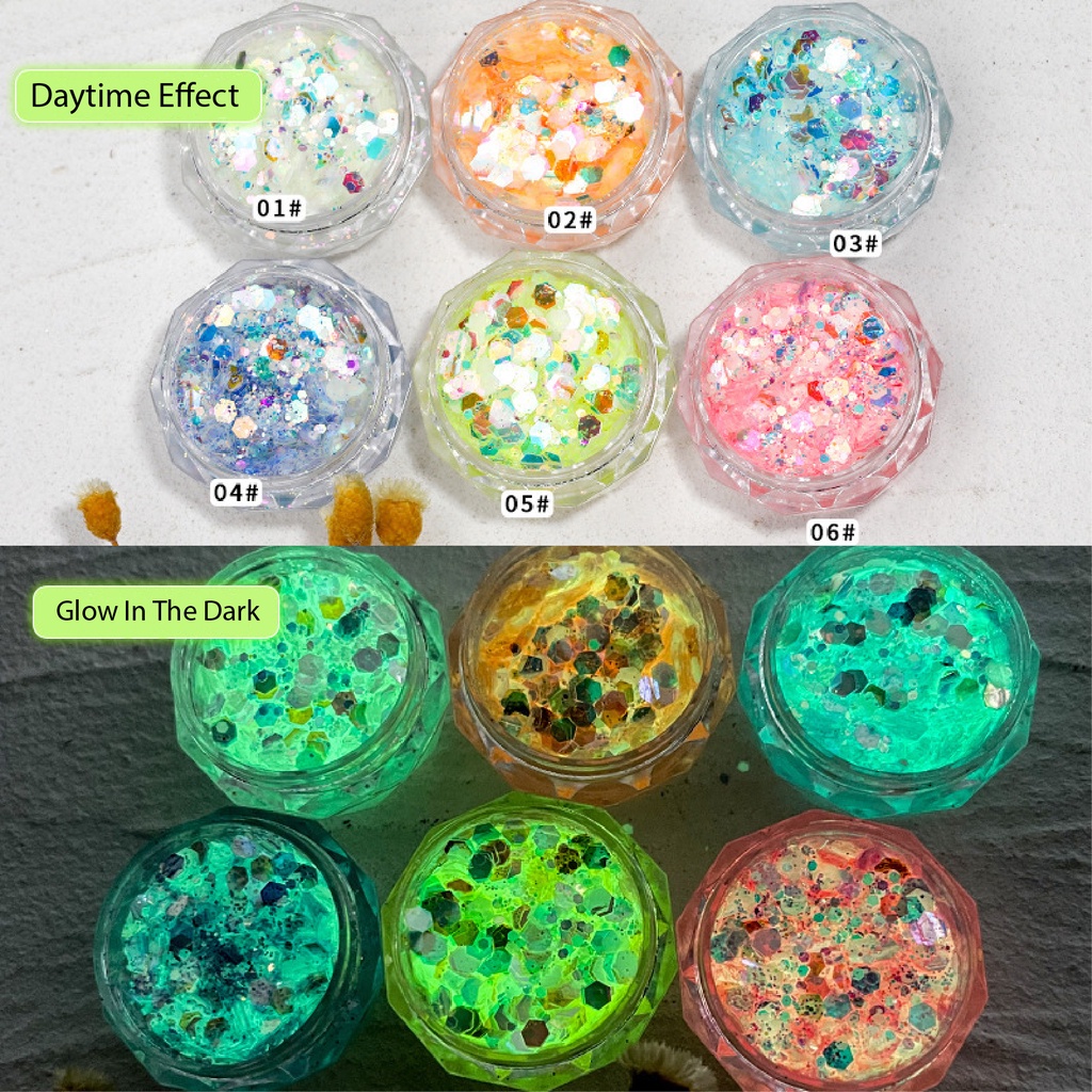 [ COD ] Payet Glitter Glow In The Dark Aksesoris Nail/Hiasan Kuku Nail Art