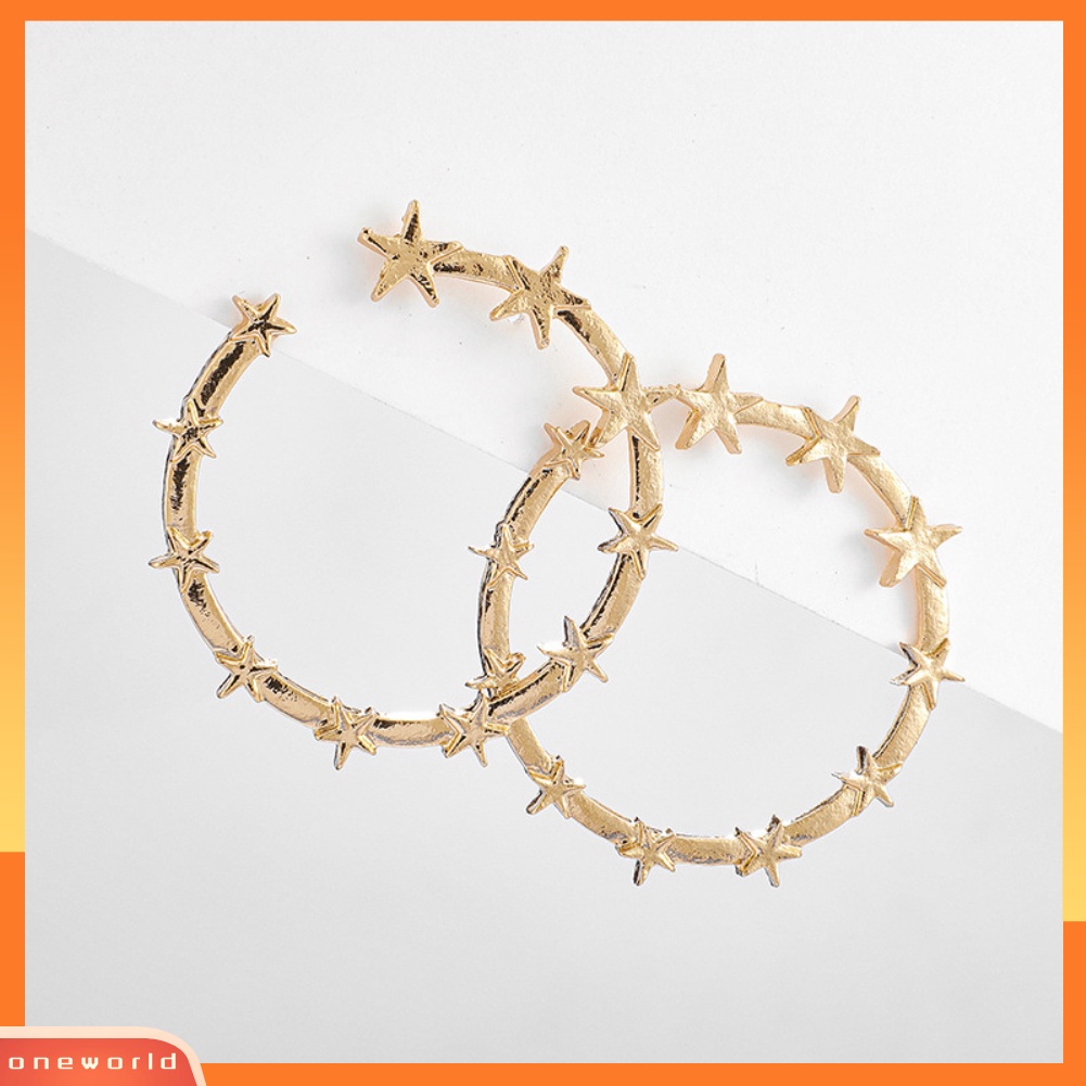 [WONE] Fashion Wanita Terbuka Bintang Besar Lingkaran Liontin Anting Hoop Pesta Liburan Perhiasan