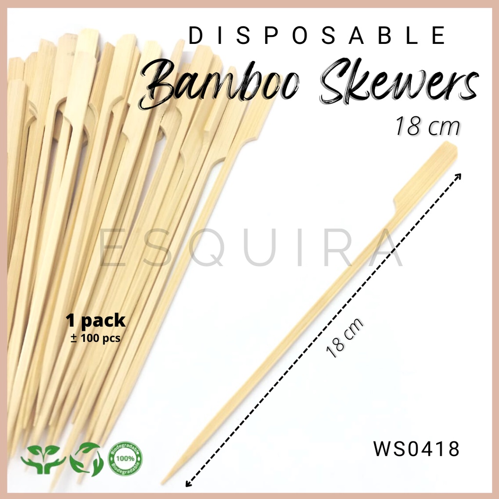 Disposable Bamboo Skewers / Tusuk Sate Jepang 18 Cm / 100 Pcs / WS0418