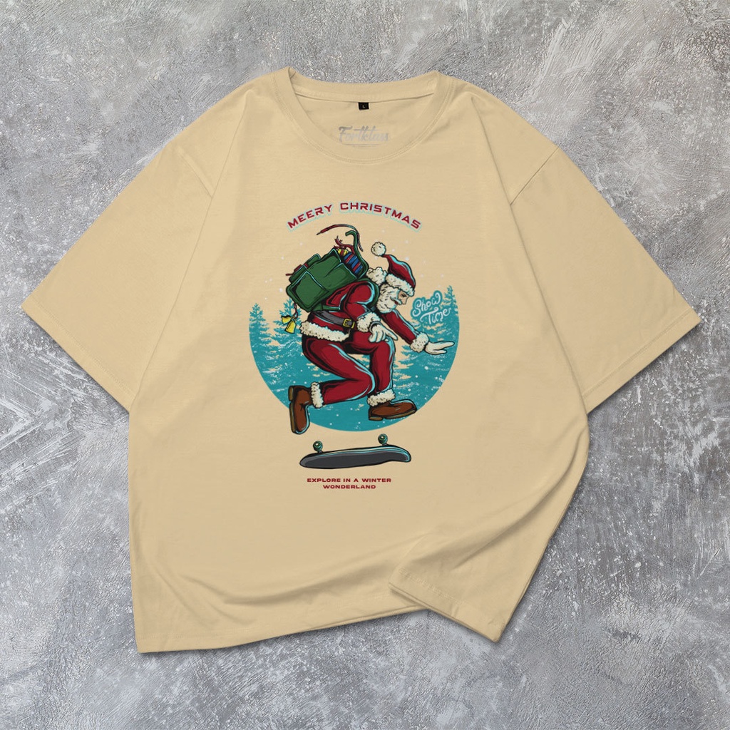 Fortglass Santa Skate Kaos Oversize T-Shirt Cowok Premium