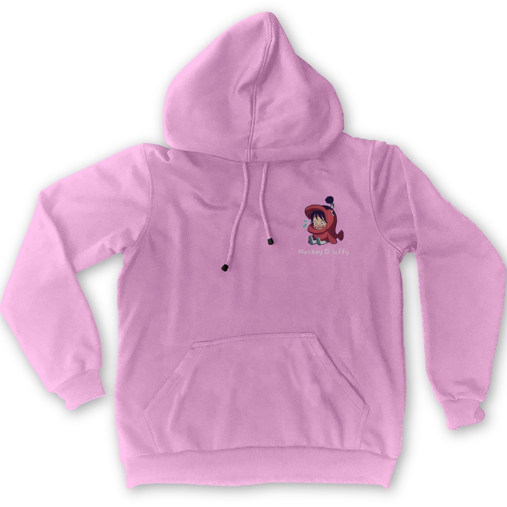 Hoodie Monkey D Luffy Chibi Pink Anime Manga One Piece Premium Unisex