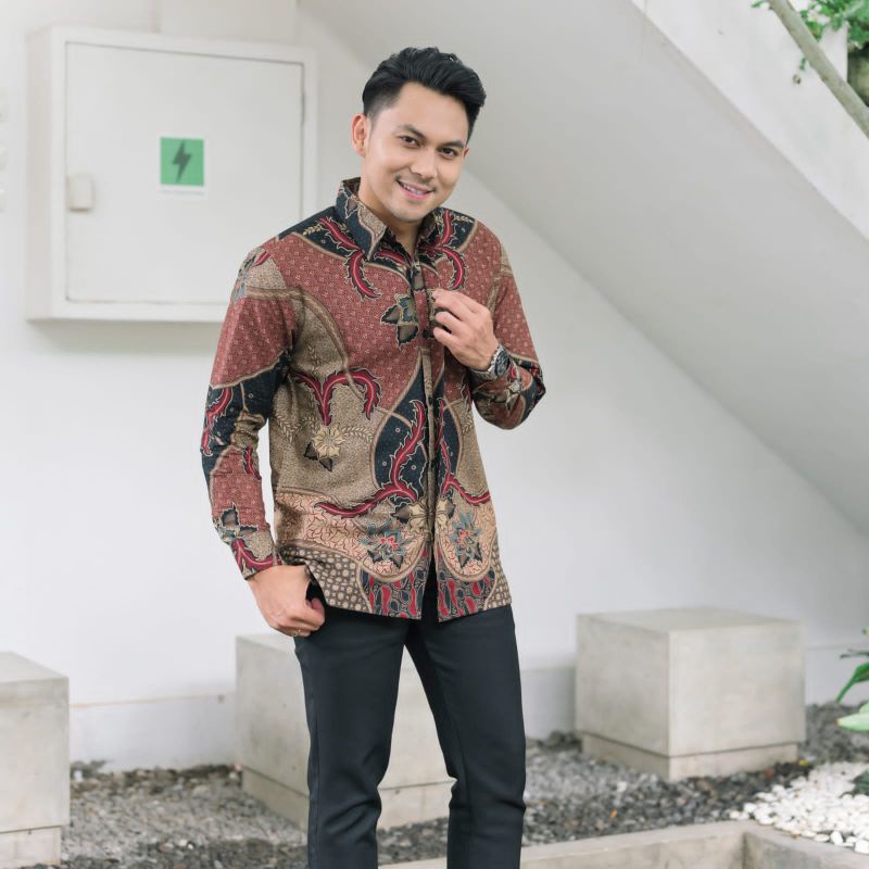 Baju Kemeja Batik Pria Lengan Panjang Pendek Modern Pesta Kantoran G15