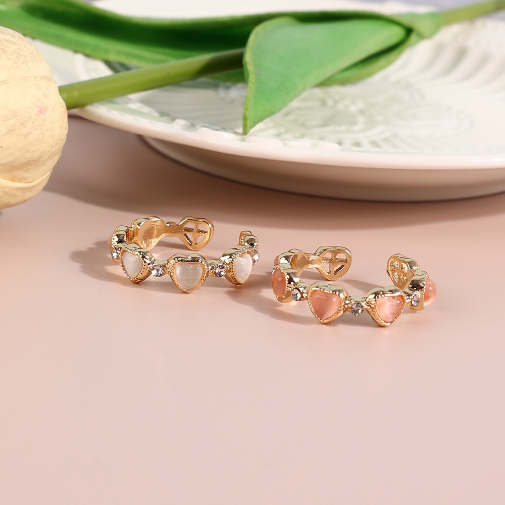 Halus Tipis Indah Hadiah Opal Cinta Berbentuk Hati Jari Cincin Pesta Rings Fashion Perhiasan Adjustable Terbuka Elegan Wanita Halus Sederhana Wanita