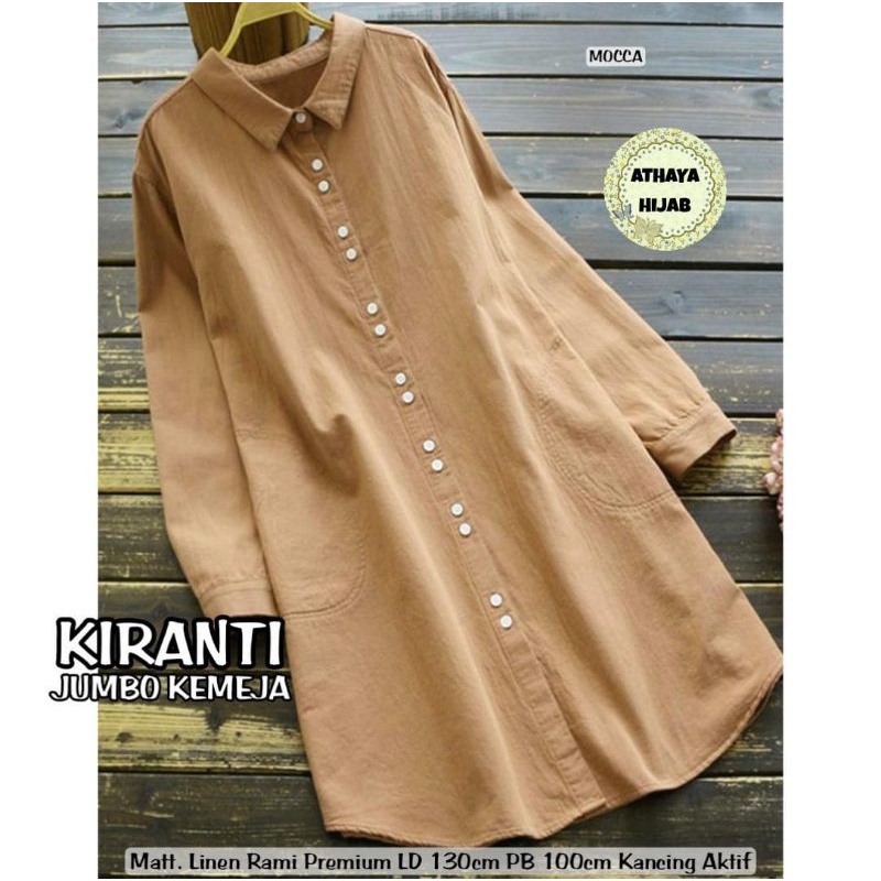 Tunik wanita oversize Kiranti long tunik jumbo premium ld 130 linen rami ori athaya