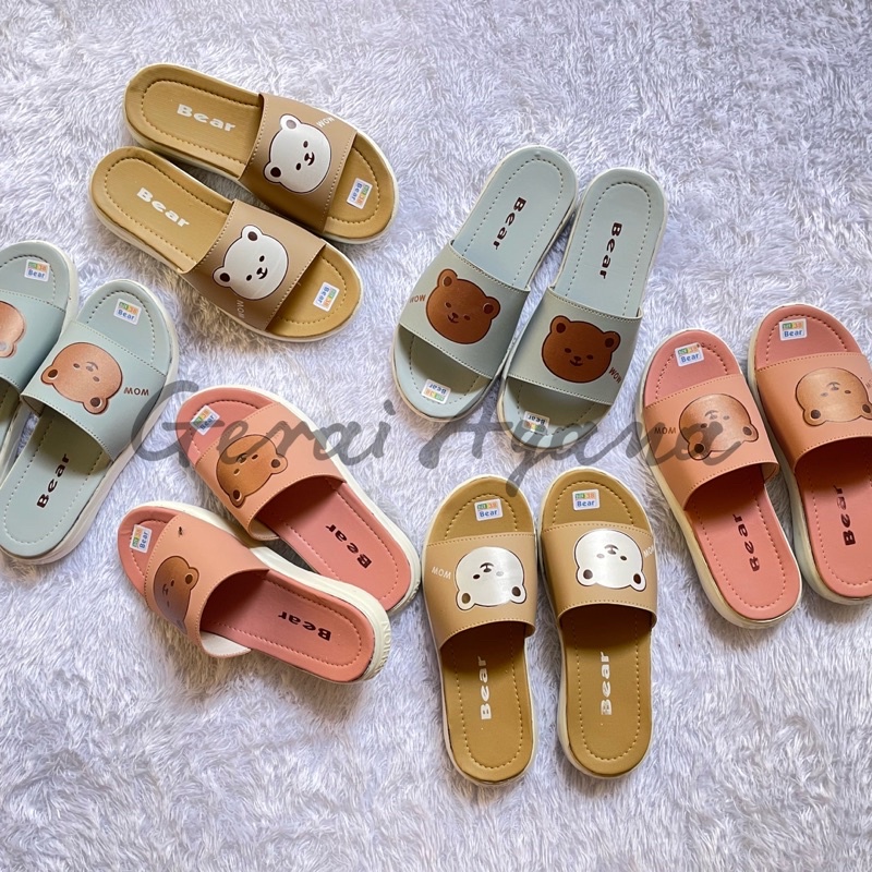 CUTE BEAR Sandal Slip On Teplek Wanita Pria - GRATIS BOX Sandal Wanita Nevada