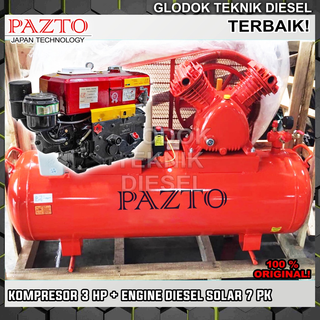 Jual PAZTO Kompresor Angin 3 HP + Engine Diesel Solar 7 HP PK ...
