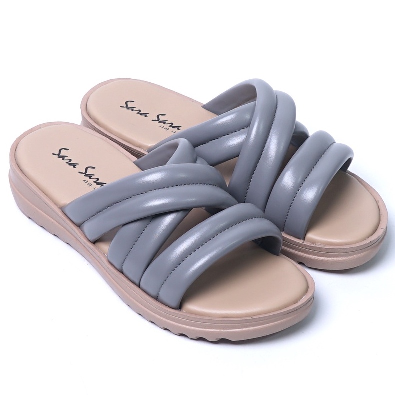 SARASARA YUK - Sandal Wanita Wedges SARA SARA DEKA Sendal Cewek Platform Wegdes Hak Tinggi 4cm Model Silang 2 Size 35 36 37 38 39 40 Pergi Jalan Santai Rumah Slop Belezza Warna Grey Abu Selop Premium Kekinian Terbaru Shoes ORI Mall Official Store