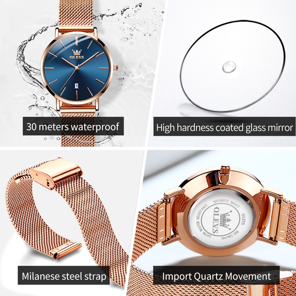 【Cod】OLEVS Jam Tangan Wanita Original Anti Air Tahan Kecil Branded Elegan Analog Rose Gold Ultra-thin Women Watch