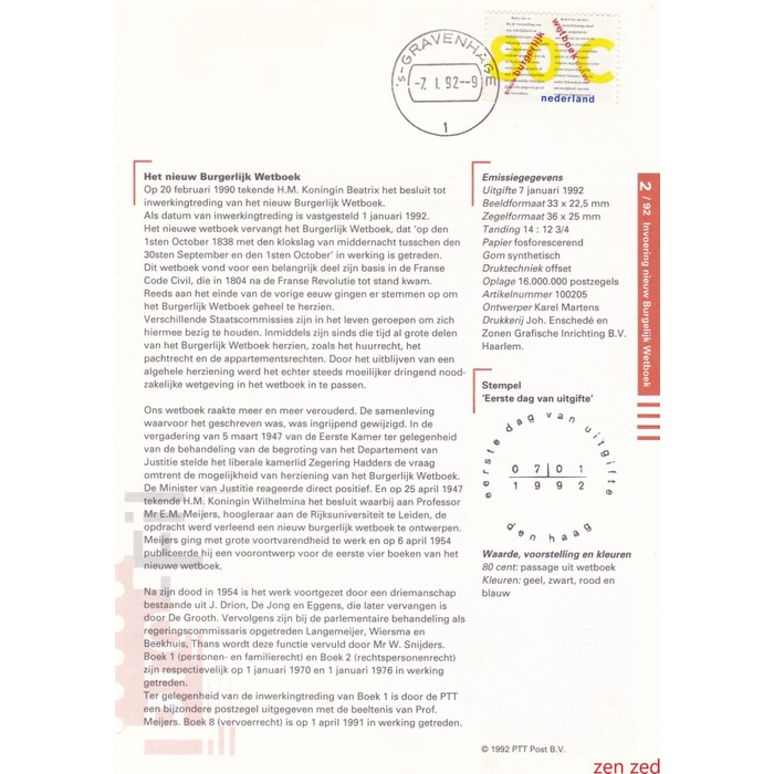 

A275 Prangko Info Page Belanda 1992 Celebrations 1 Pcs