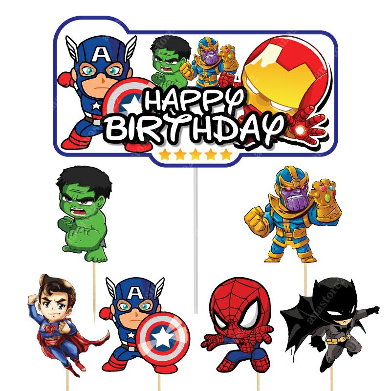 

Cake Topper Karakter Superhero Happy Birthday Hiasan dekorasi kue ulang tahun