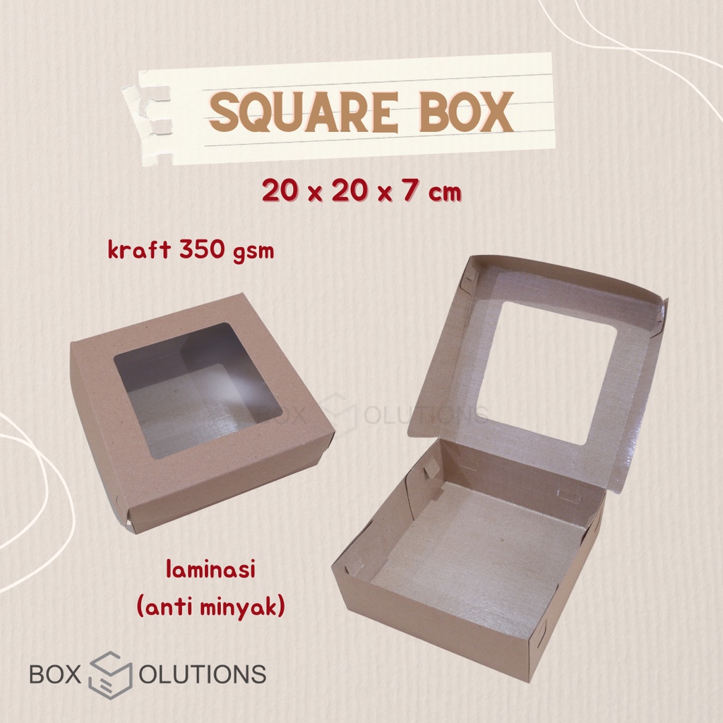 

dus kue / box kraft window 20 x 20 x 7 cm - isi 10 pcs (350 gsm) TEBAL