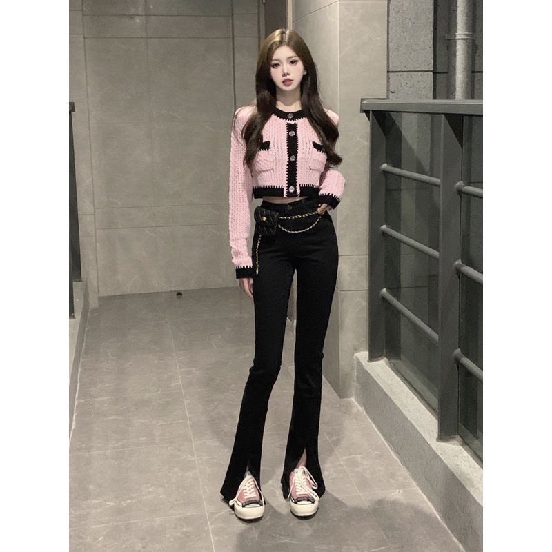 ✷Suhao Xiaoxiangfeng lengan panjang rajutan cardigan wanita musim gugur lembut berongga berkualitas tinggi slim fit dan jaket sweater pendek tipis