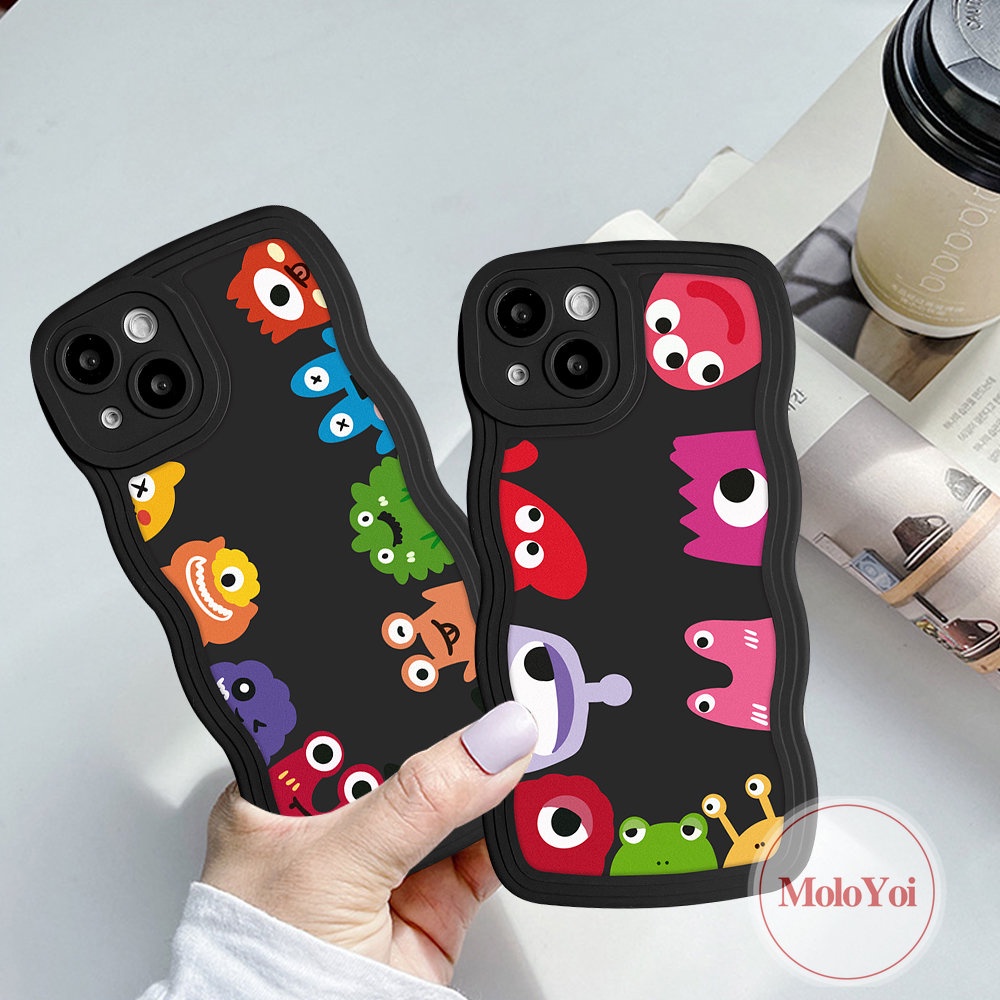 IPHONE Casing Monster Kecil Kartun Lucu Kompatibel Untuk Iphone11 14 12 13 Pro Max6 6s 7 8 Plus XR 14 Plus X XS Max Se2020 Wavy Edge Soft Phone Cover