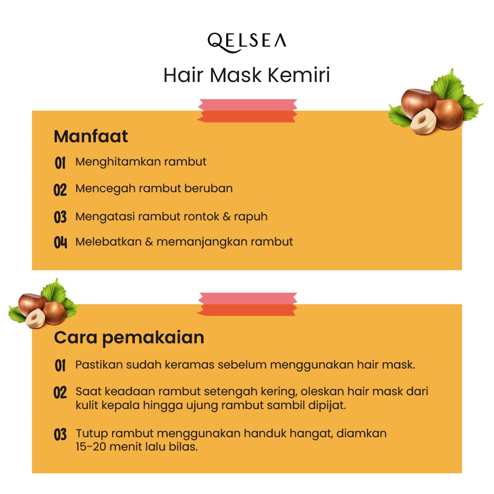 Masker Rambut Smoothing Care Nutrisi Alami Herbal Aroma Kemiri Treatment Hazelnut Hair Mask Menghitamkan Melebatkan Anti Rontok dan Rapuh 250 gr QBAST