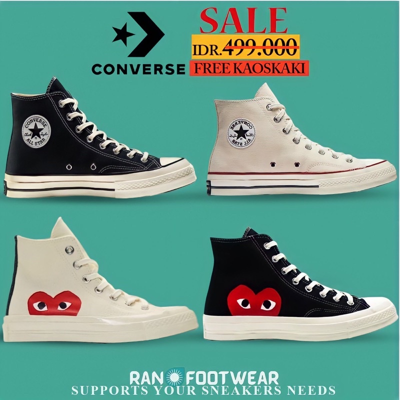 SEPATU PRIA WANITA CONVERSE ALL STAR 70S Hi HITAM BLACK PUTIH BASIC LOW GRADE ORIGINAL SNEAKERS SEKO